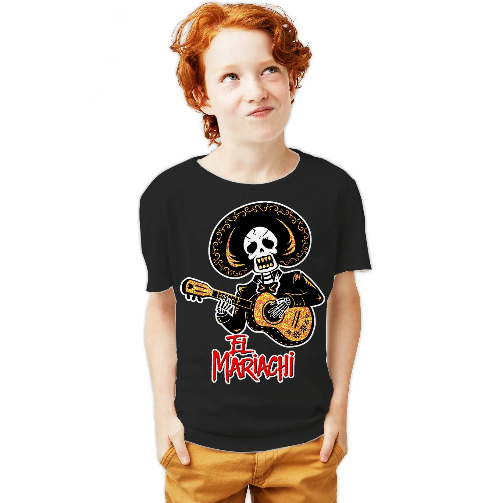 Halloween Day Of The Dead El Mariachi Guitar Sugar Skull Official Youth T-shirt