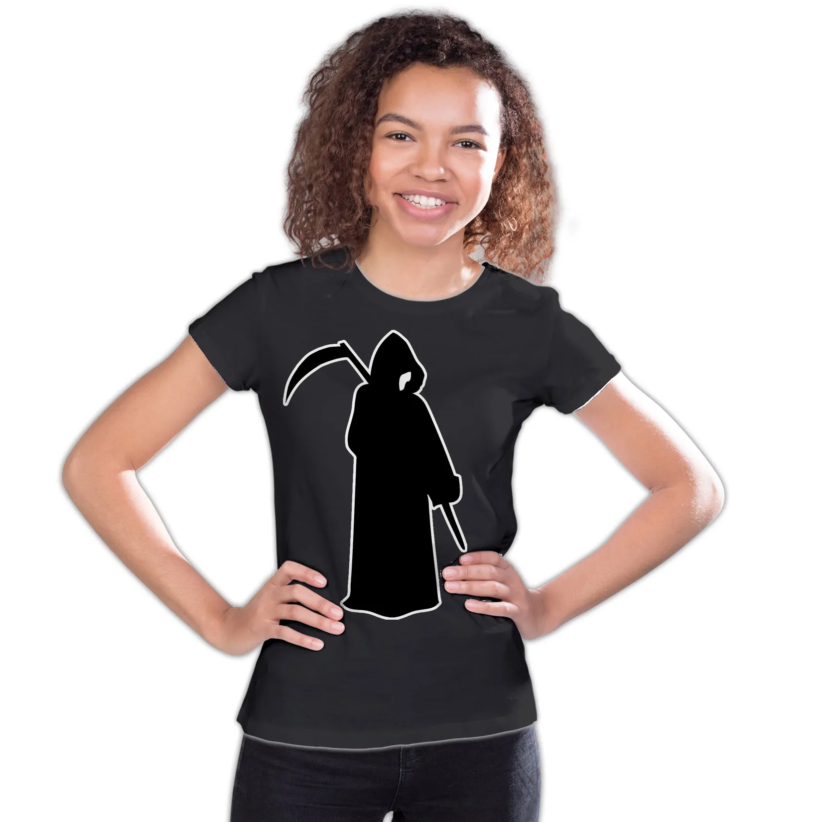 Halloween Horror Grim Reaper Angel Of Death Stencil Scythe Youth T-shirt