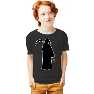 Halloween Horror Grim Reaper Angel Of Death Stencil Scythe Youth T-shirt