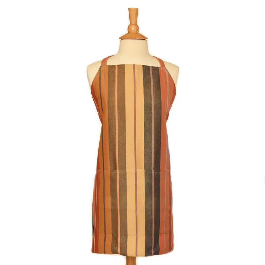 Hand Woven Bib Apron | Wide Caramel Stripes