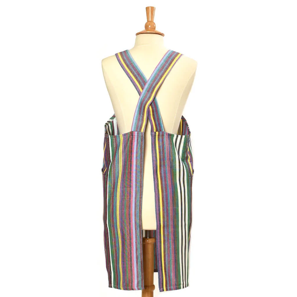Hand Woven Crossback Apron | Soft Multi Stripes