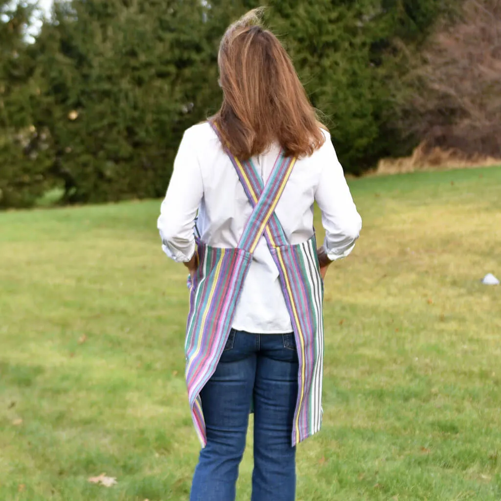 Hand Woven Crossback Apron | Soft Multi Stripes
