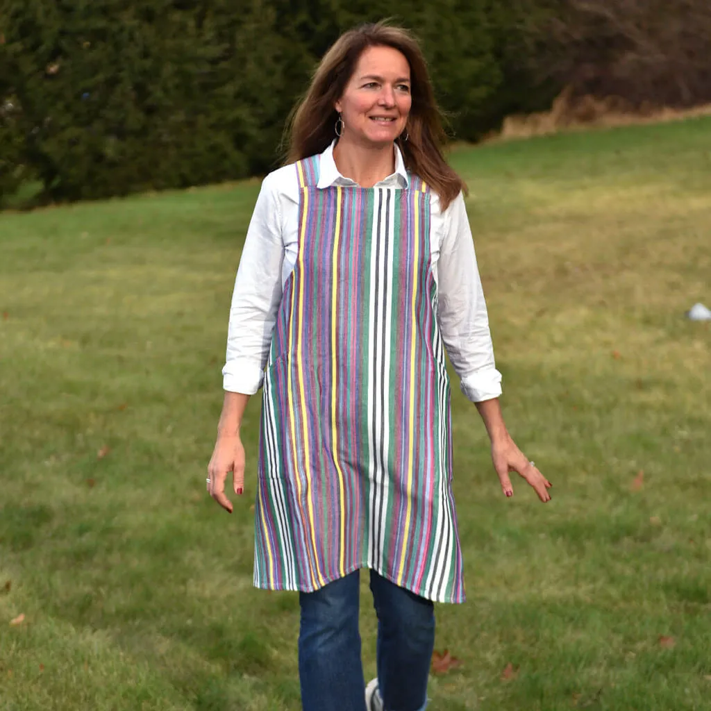 Hand Woven Crossback Apron | Soft Multi Stripes