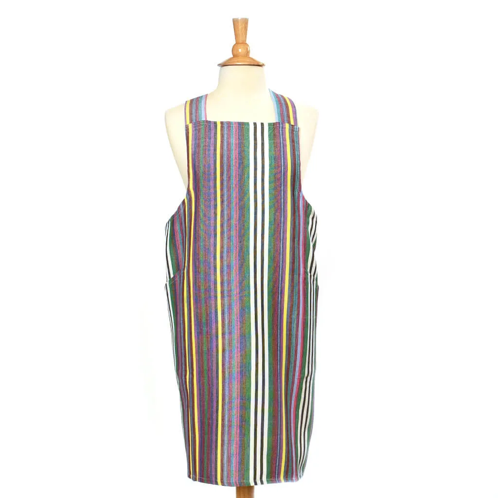 Hand Woven Crossback Apron | Soft Multi Stripes