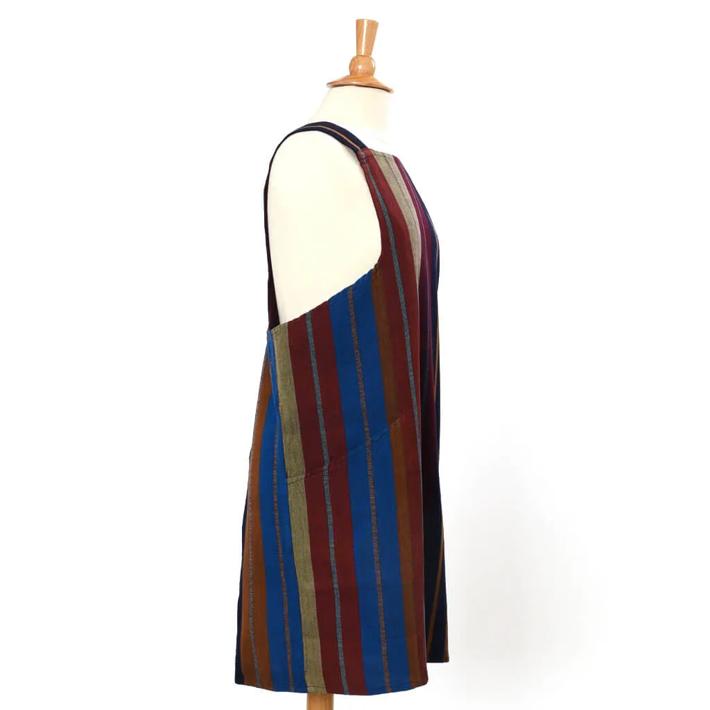 Hand Woven Crossback Apron | Wide Indigo Stripes