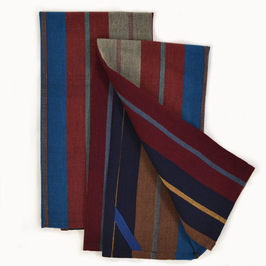 Hand Woven Striped Kitchen Towels | Wide Indigo Stripes
