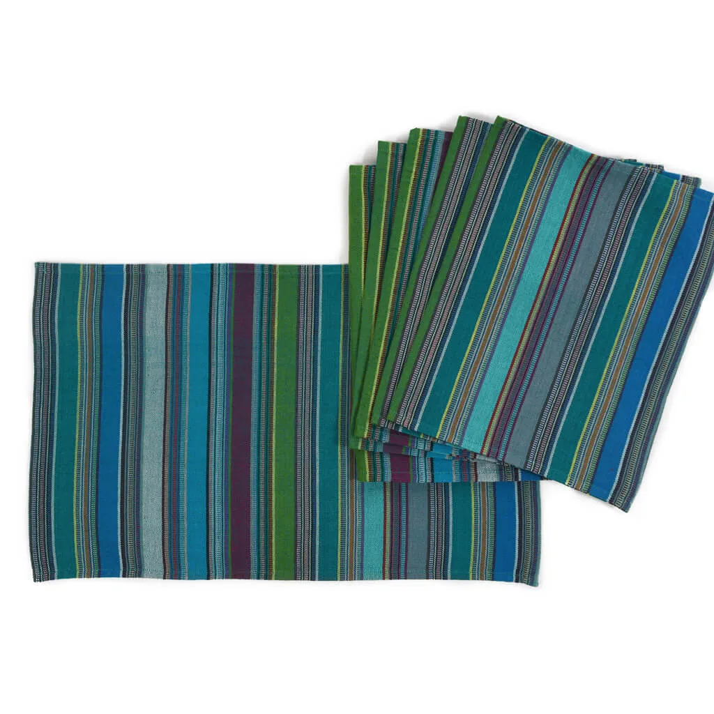 Hand Woven Striped Placemat Set | Quetzal Jade