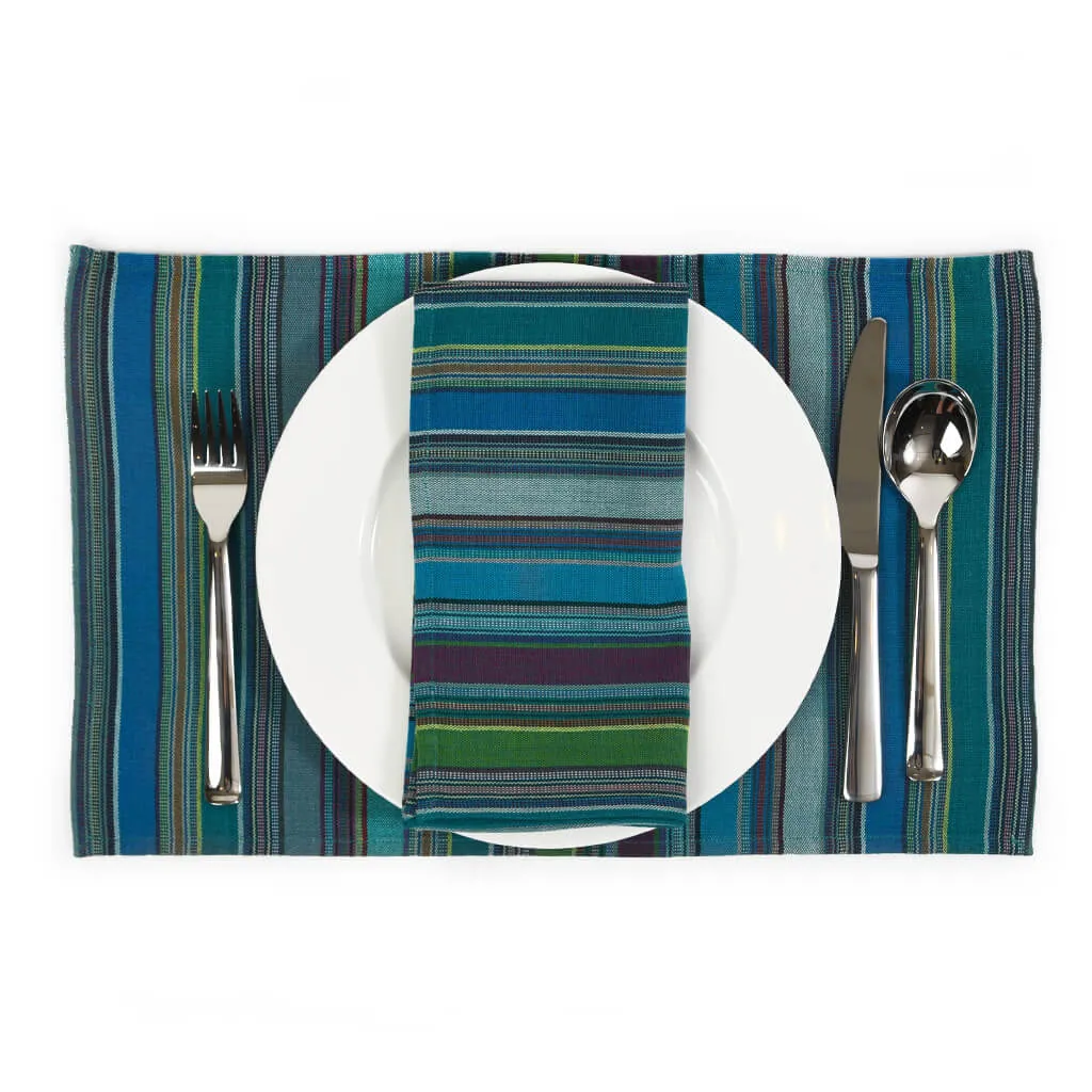 Hand Woven Striped Placemat Set | Quetzal Jade