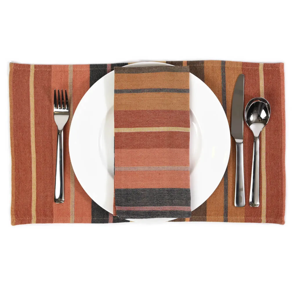 Hand Woven Striped Placemat Set | Wide Caramel