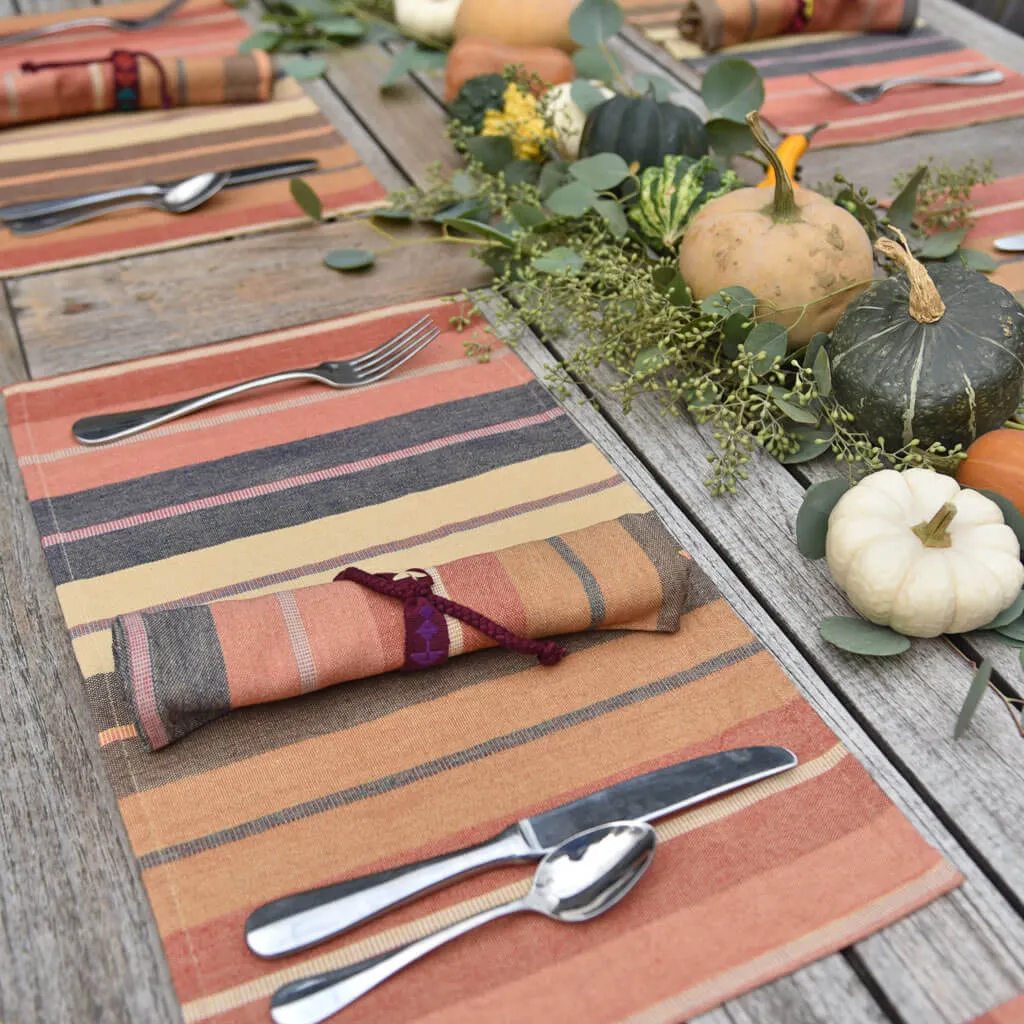 Hand Woven Striped Placemat Set | Wide Caramel