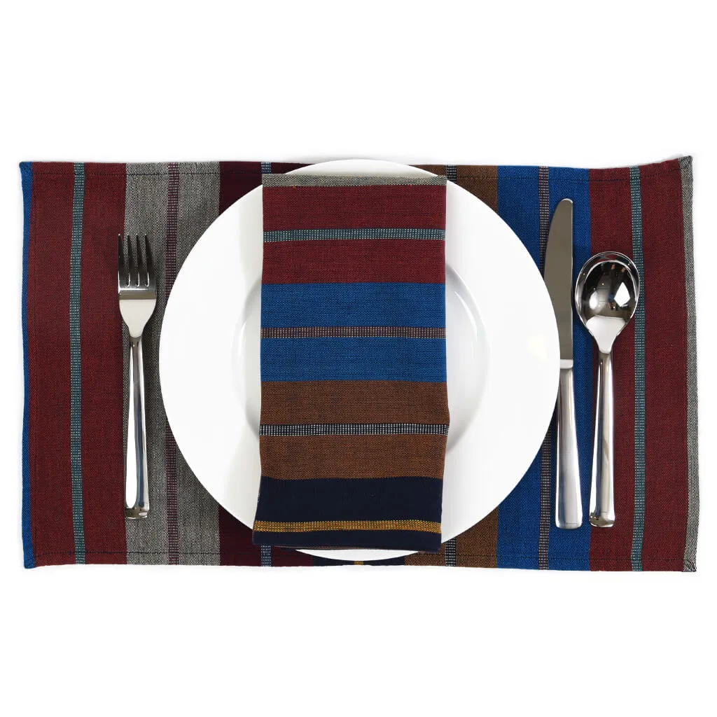 Hand Woven Striped Placemat Set | Wide Indigo
