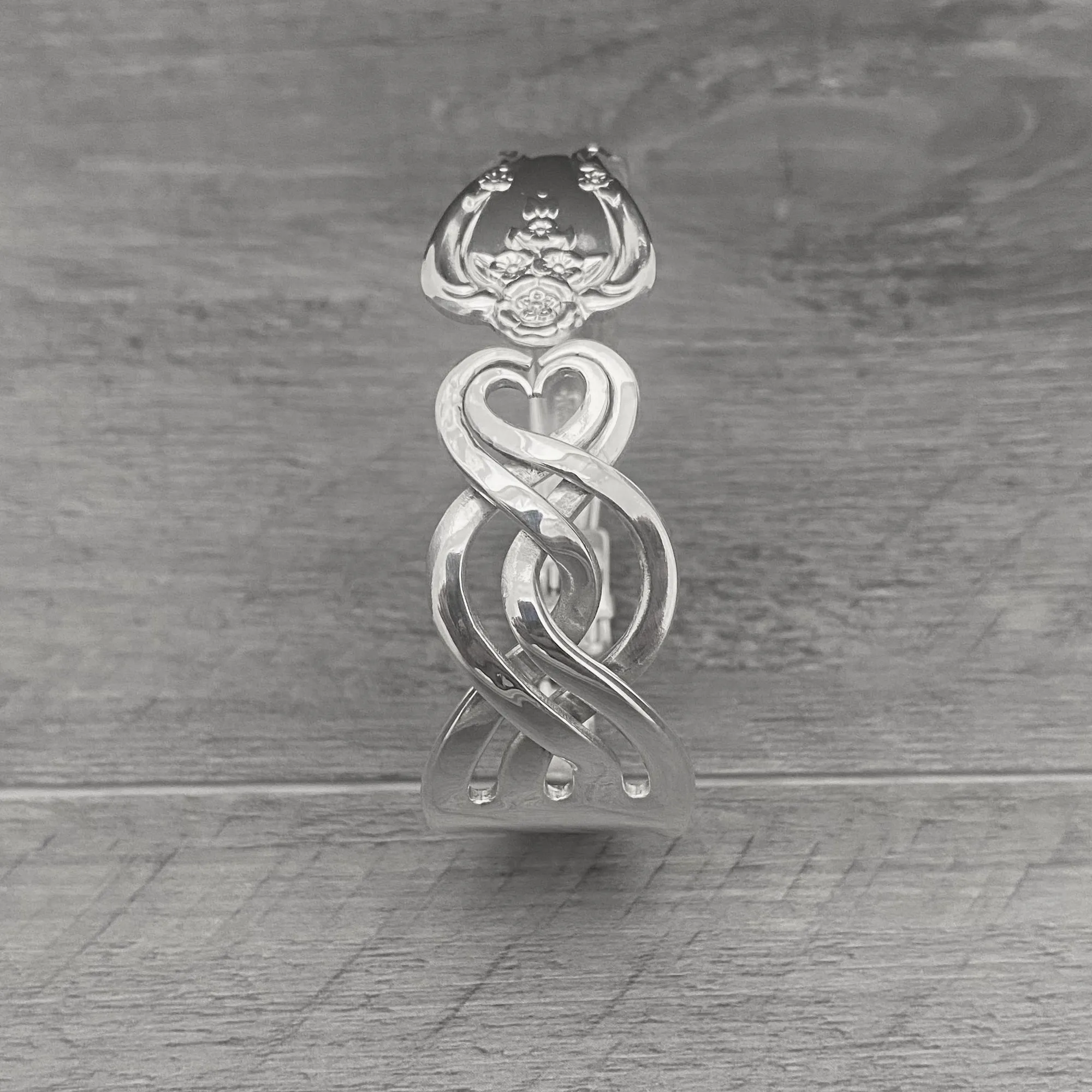'Harmony' Heart Within a Heart Silver Fork Bracelet