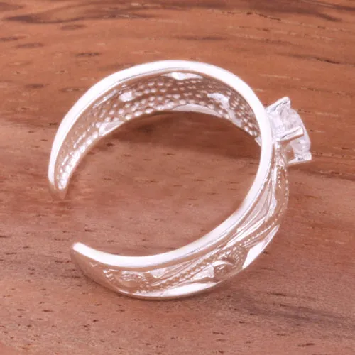 Hawaiian Scroll See Through with Clear Round CZ Toe Ring