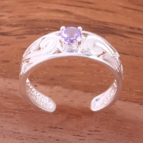 Hawaiian Scroll See Through with Purple Round CZ Toe Ring