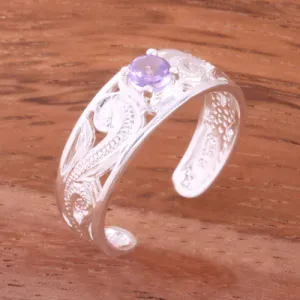 Hawaiian Scroll See Through with Purple Round CZ Toe Ring