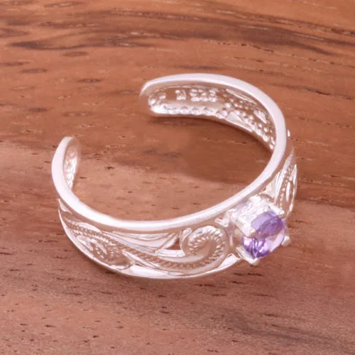 Hawaiian Scroll See Through with Purple Round CZ Toe Ring