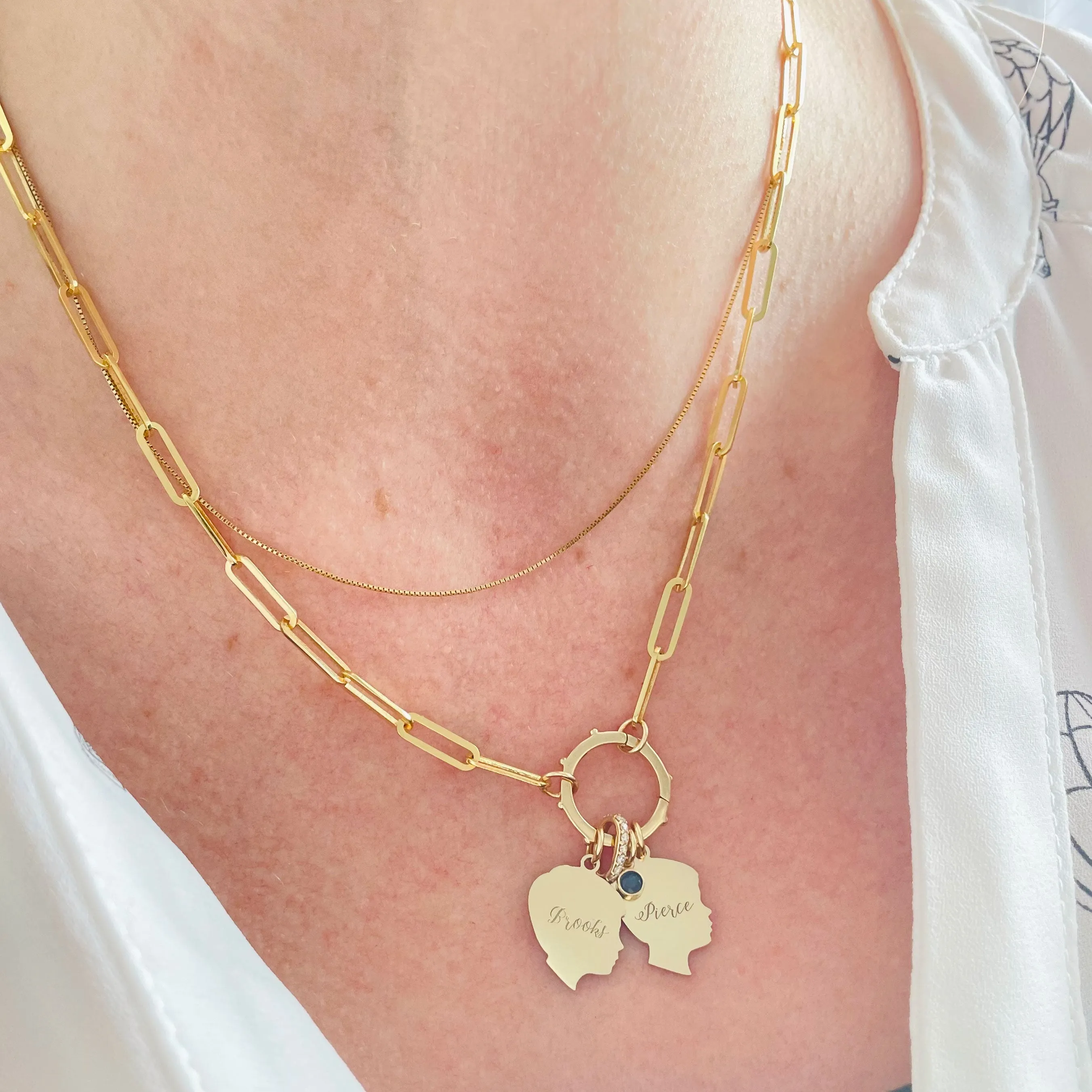 Heavy Weight Paperclip Chain Necklace with Charm Holder