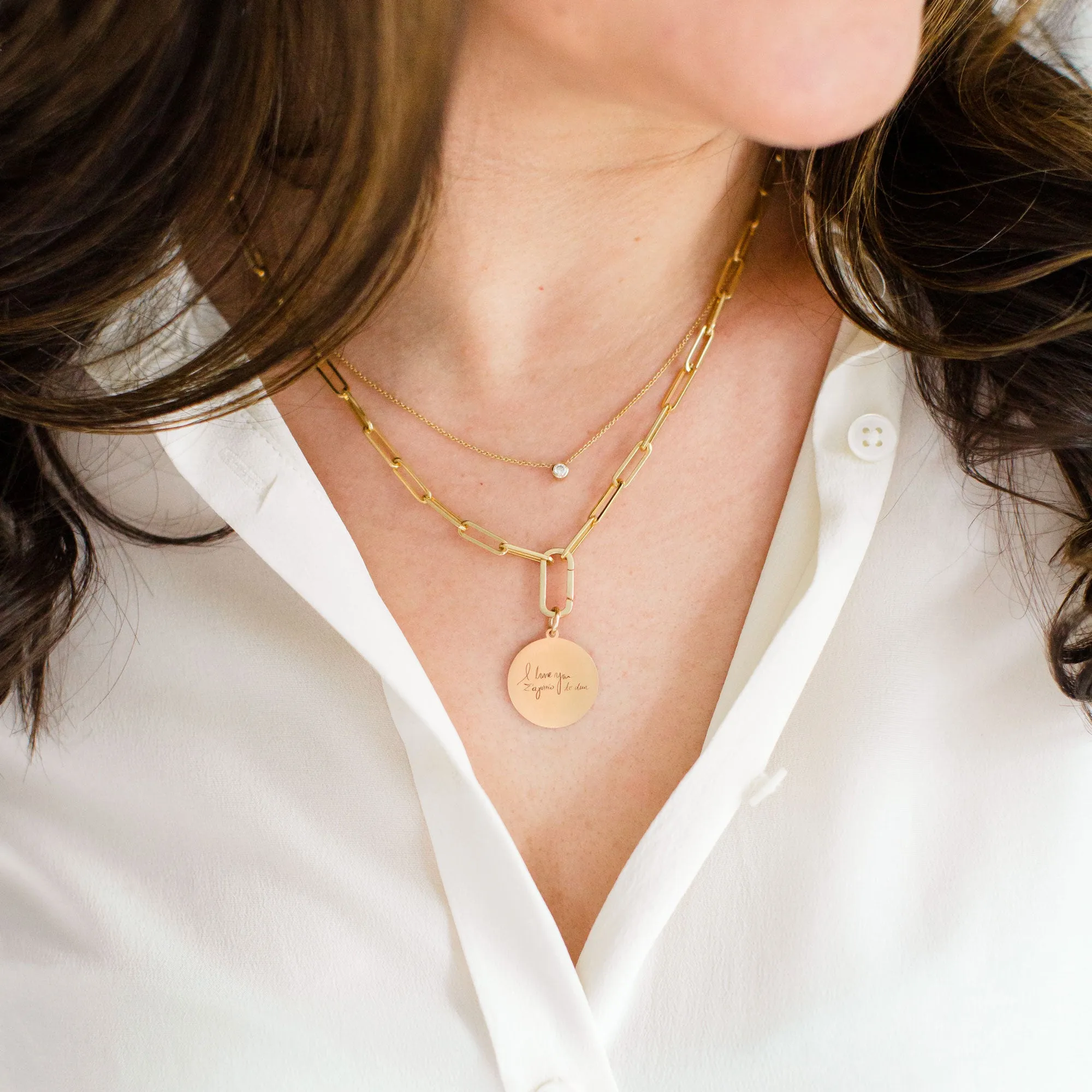 Heavy Weight Paperclip Chain Necklace with Charm Holder