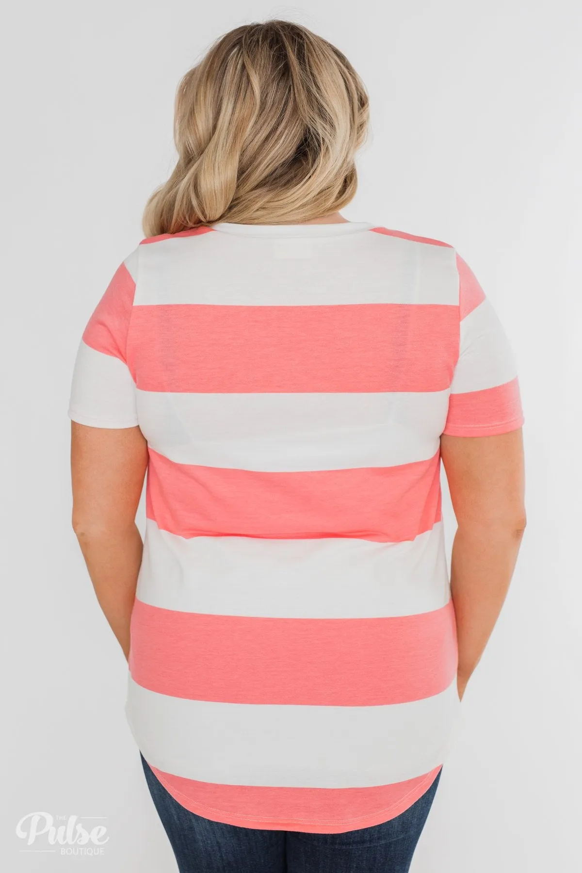 Hello to You Wide Stripe V-Neck Top- Coral