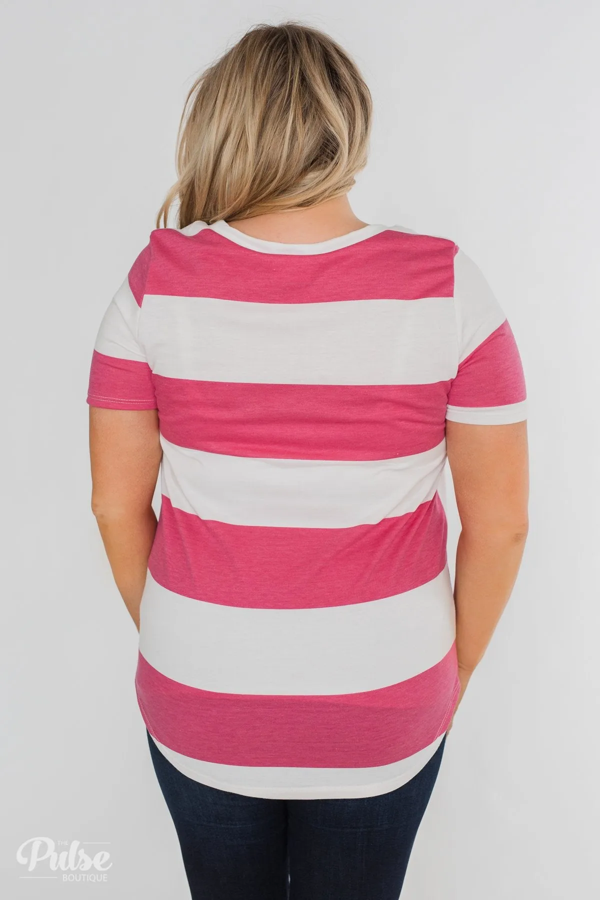Hello to You Wide Stripe V-Neck Top- Fuchsia