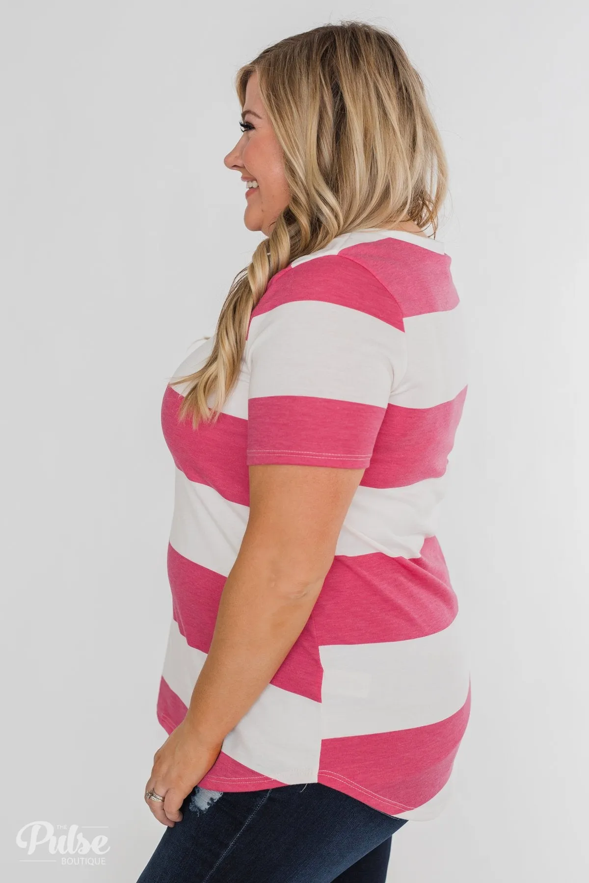 Hello to You Wide Stripe V-Neck Top- Fuchsia