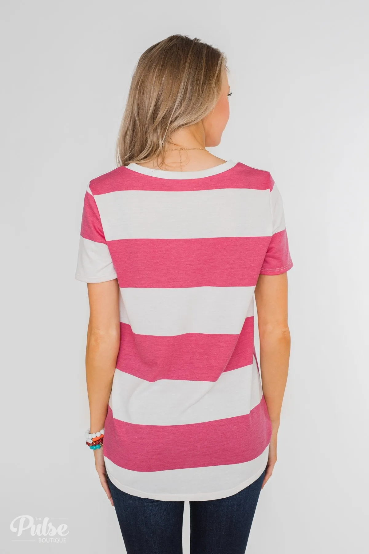 Hello to You Wide Stripe V-Neck Top- Fuchsia