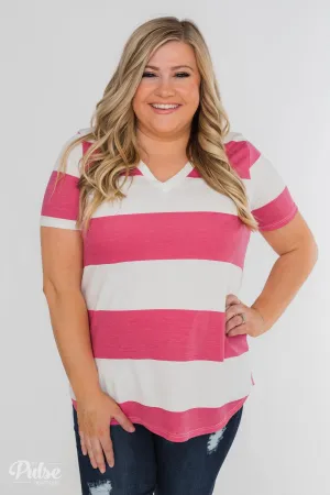 Hello to You Wide Stripe V-Neck Top- Fuchsia
