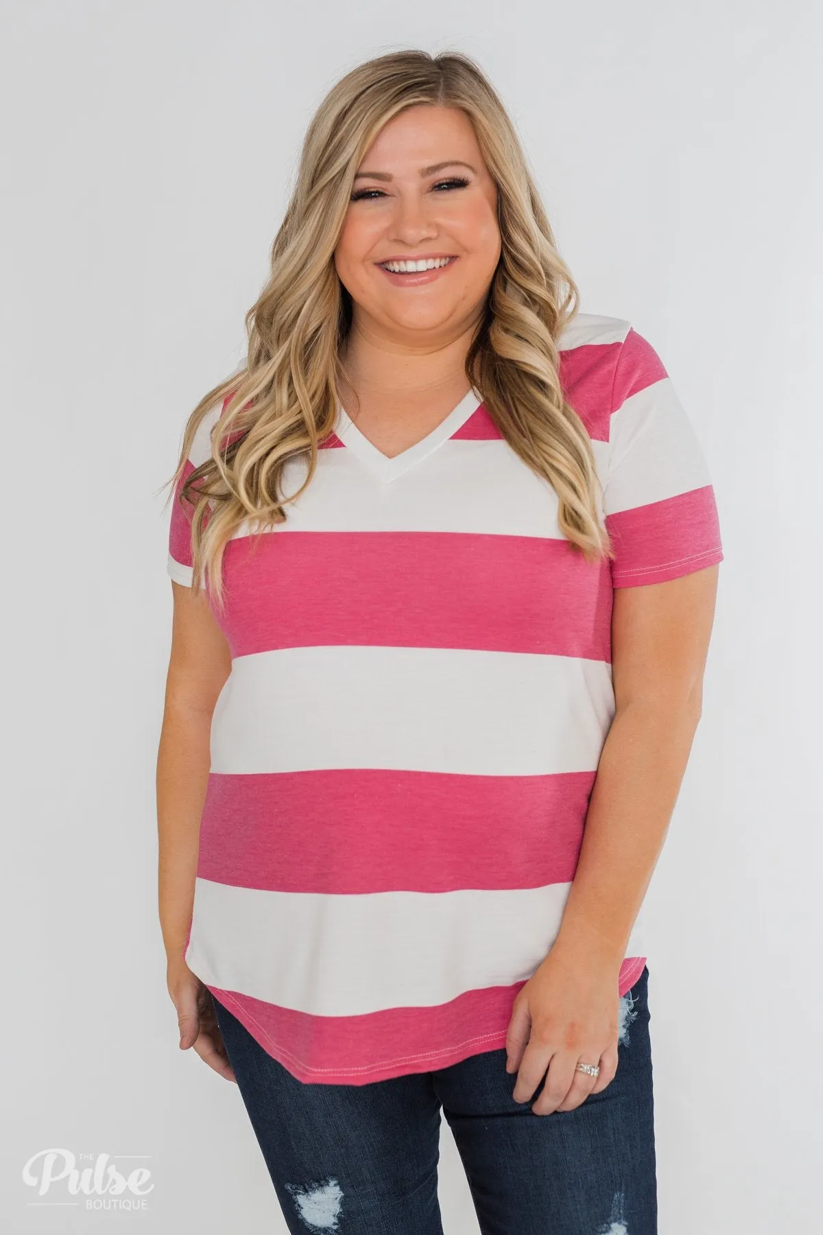 Hello to You Wide Stripe V-Neck Top- Fuchsia