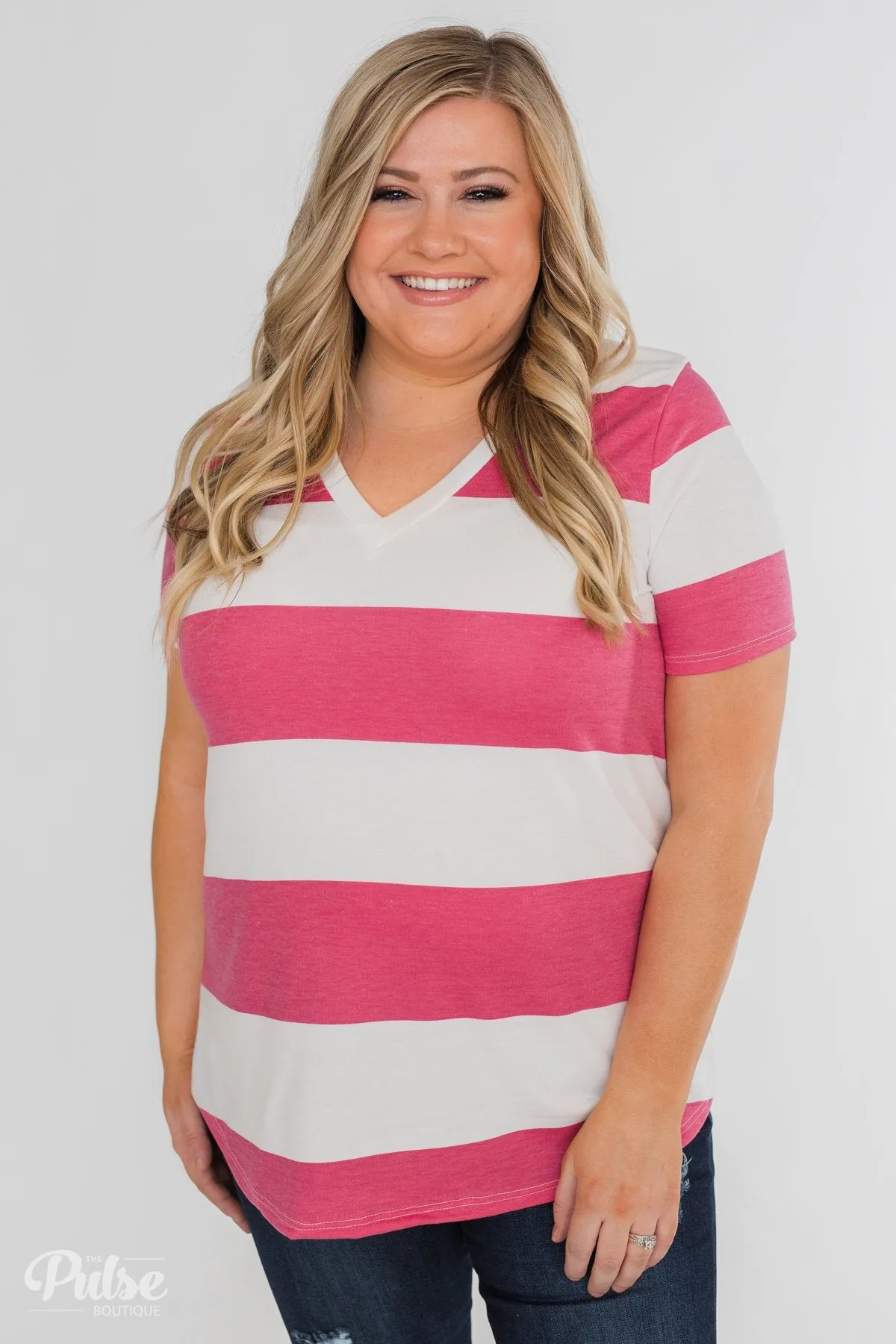 Hello to You Wide Stripe V-Neck Top- Fuchsia