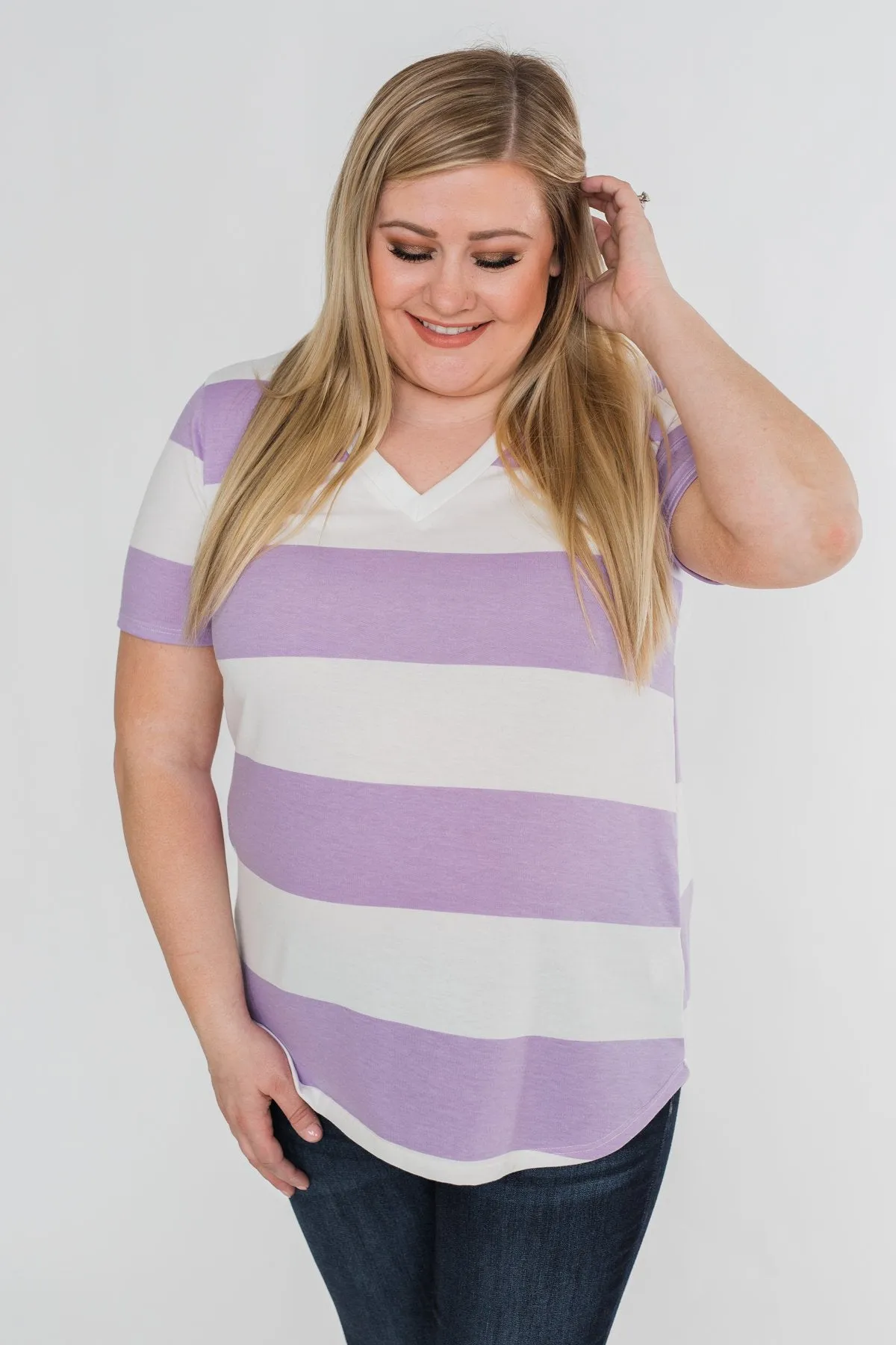 Hello to You Wide Stripe V-Neck Top- Lavender