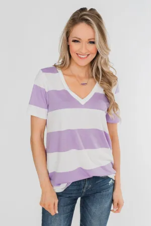 Hello to You Wide Stripe V-Neck Top- Lavender