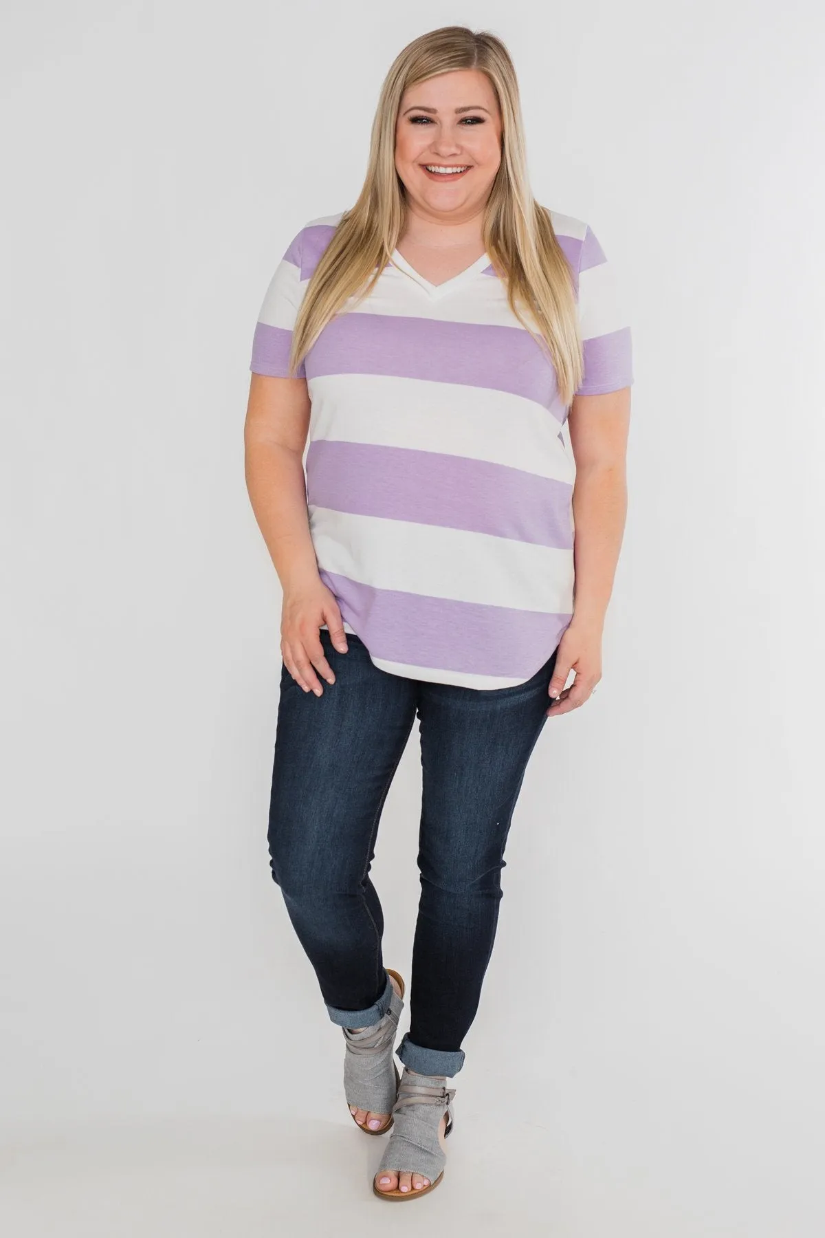 Hello to You Wide Stripe V-Neck Top- Lavender