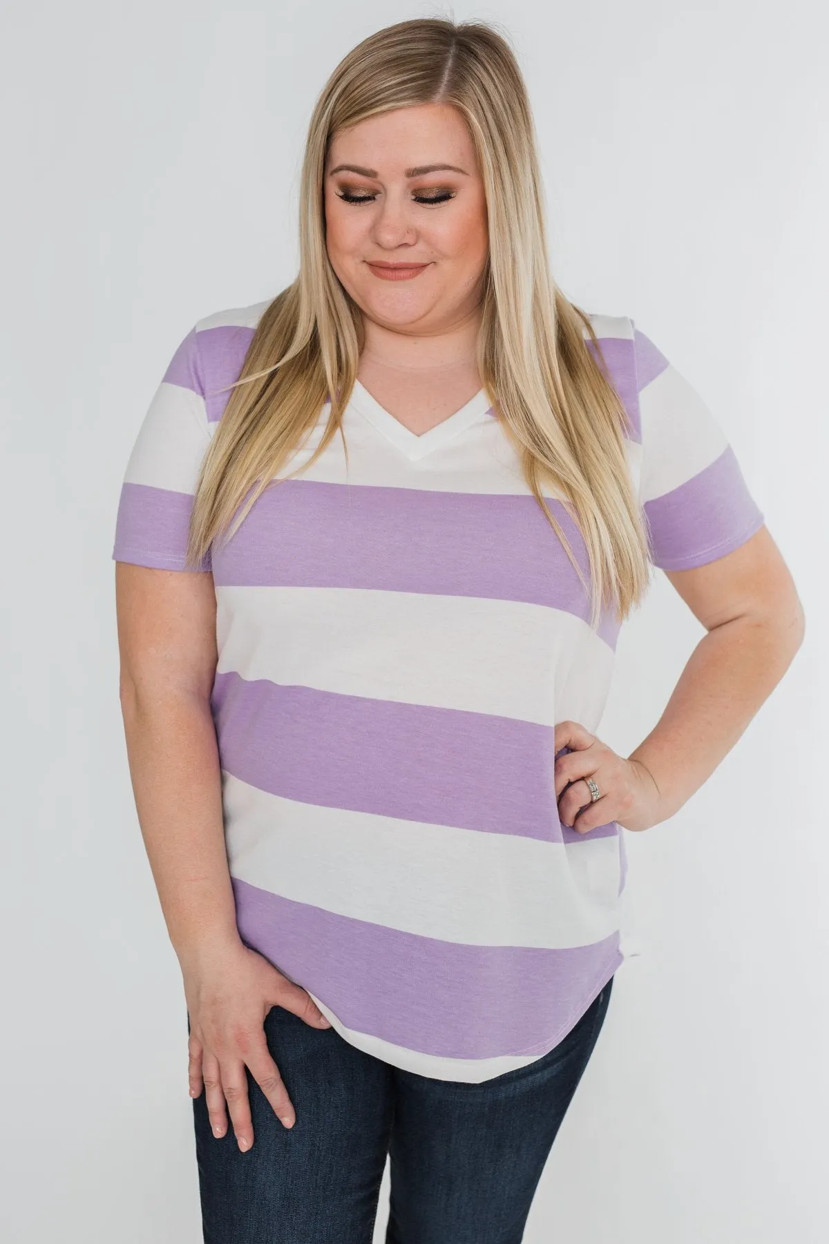 Hello to You Wide Stripe V-Neck Top- Lavender