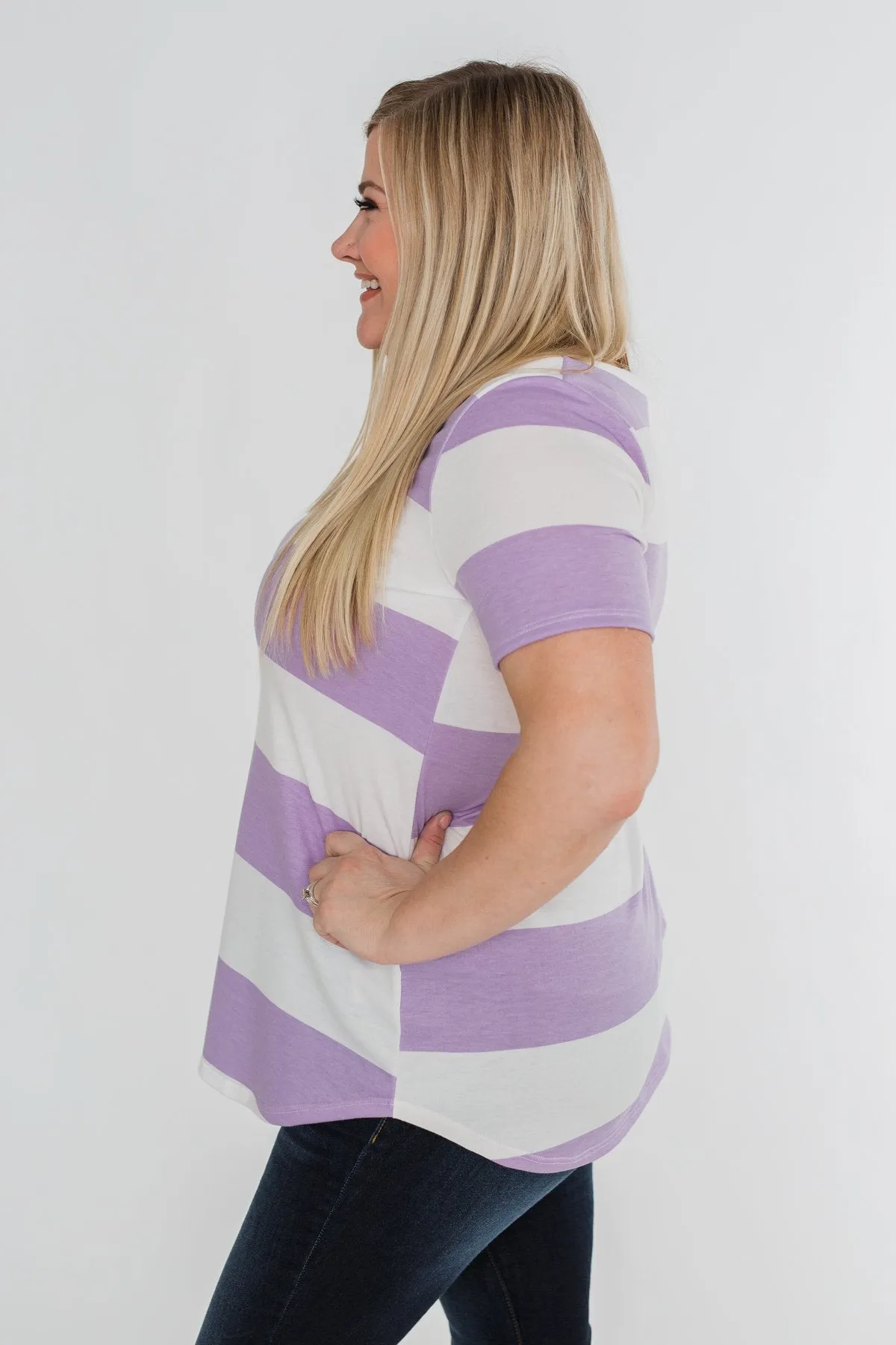 Hello to You Wide Stripe V-Neck Top- Lavender