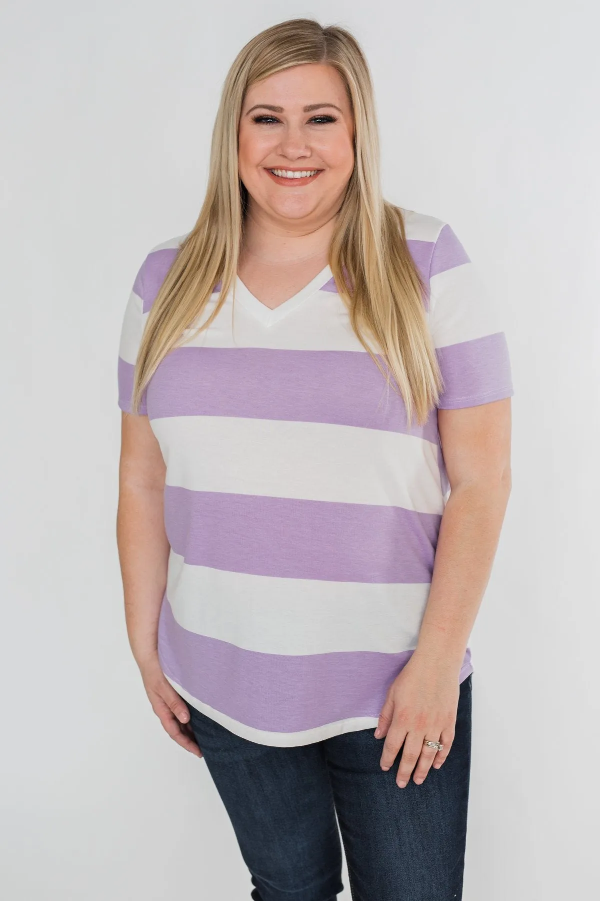 Hello to You Wide Stripe V-Neck Top- Lavender