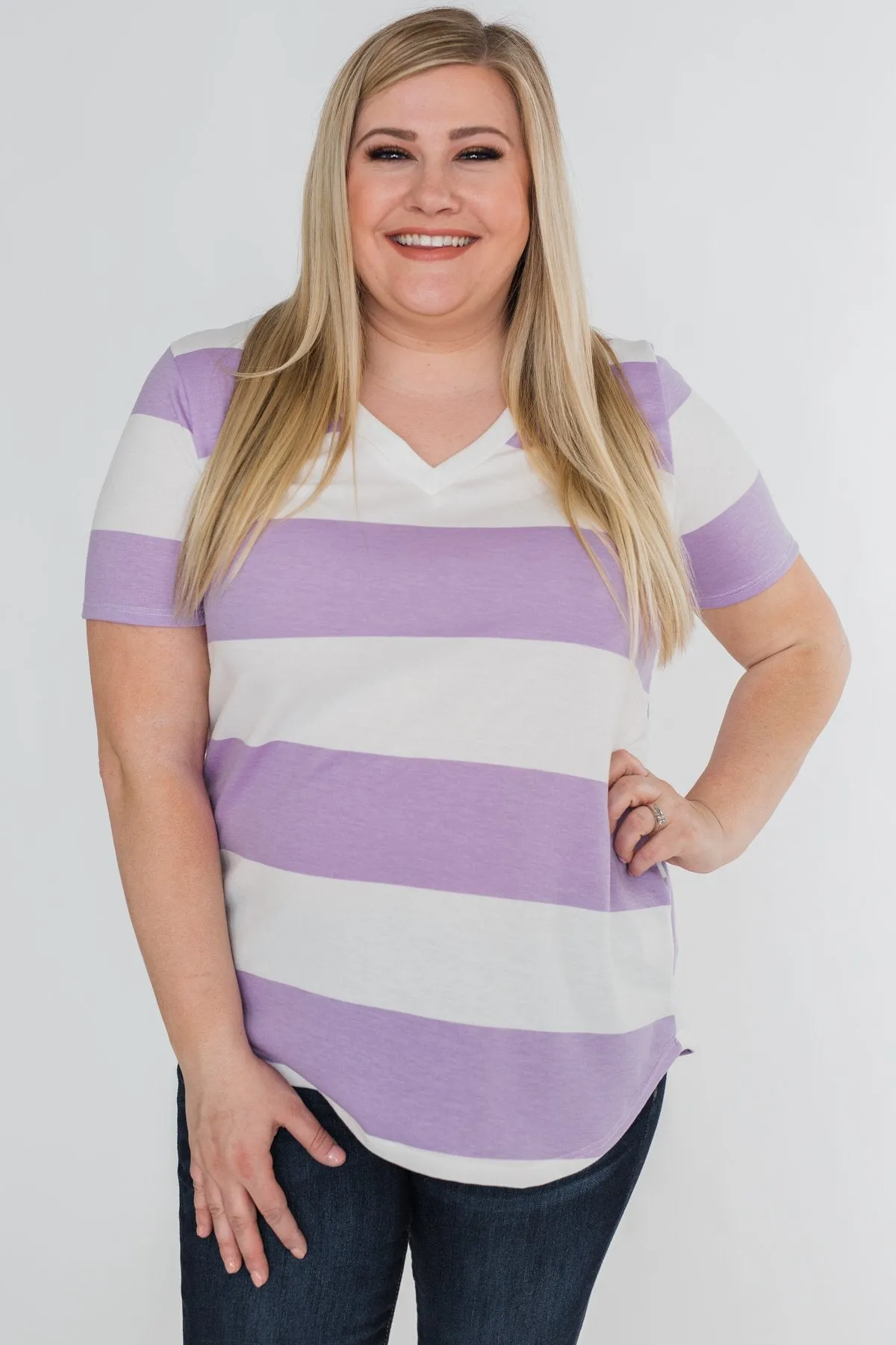 Hello to You Wide Stripe V-Neck Top- Lavender