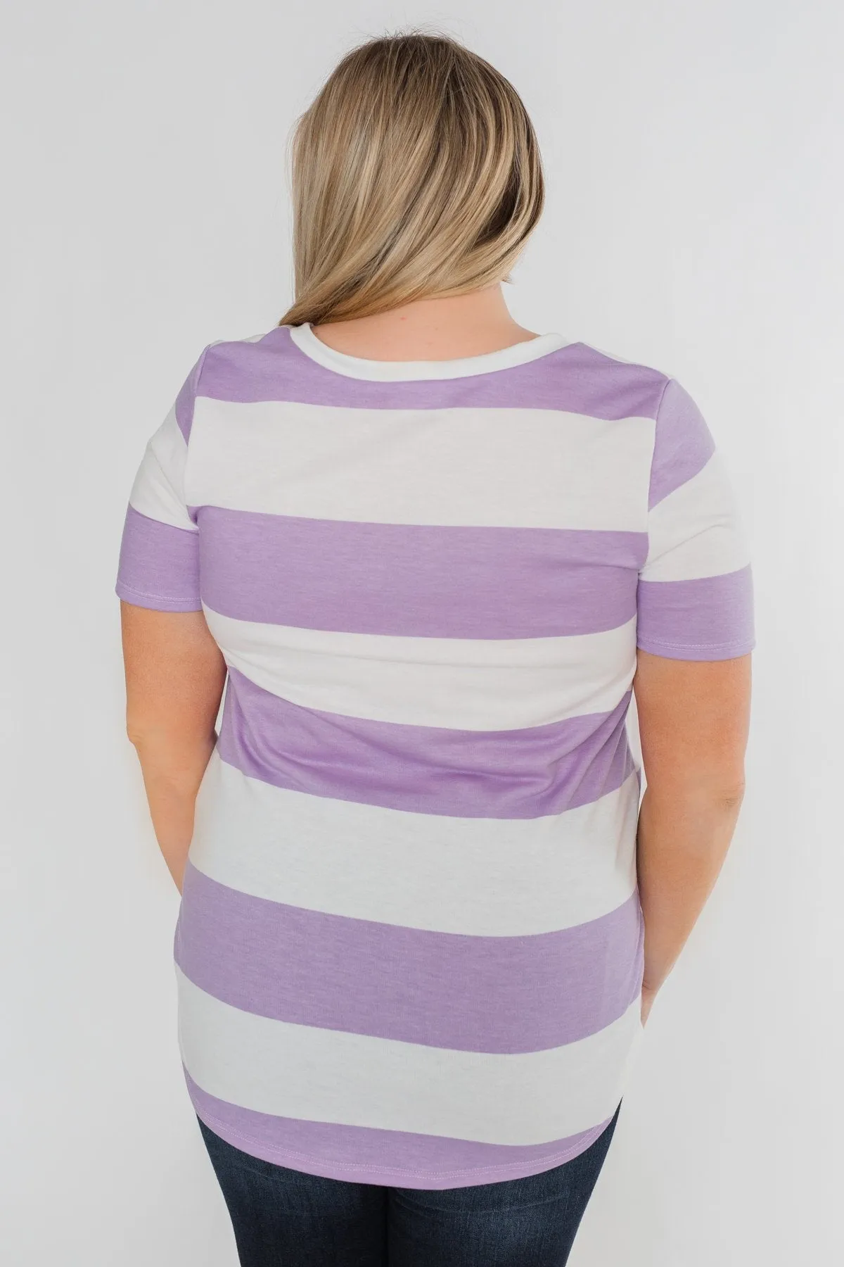 Hello to You Wide Stripe V-Neck Top- Lavender