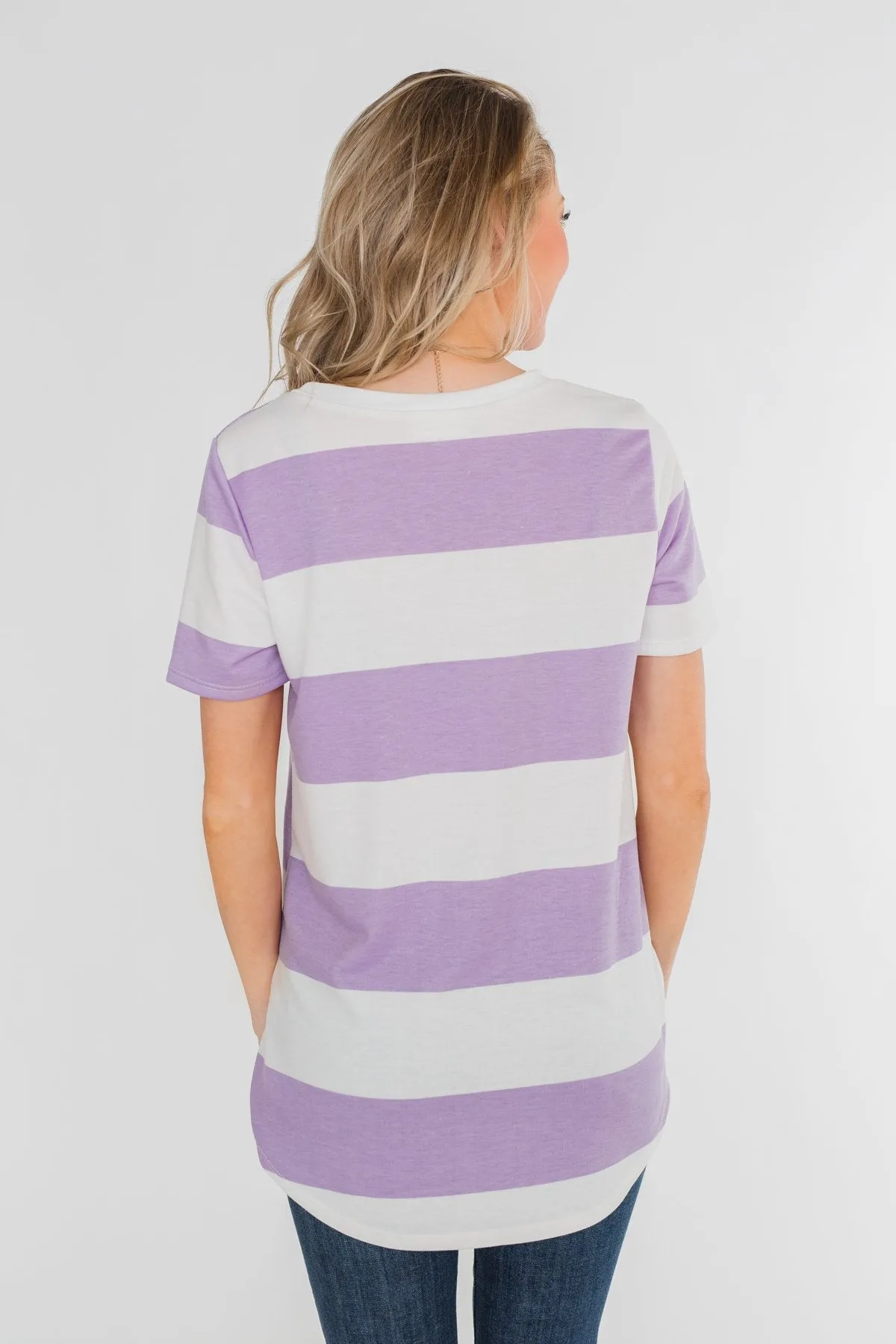 Hello to You Wide Stripe V-Neck Top- Lavender