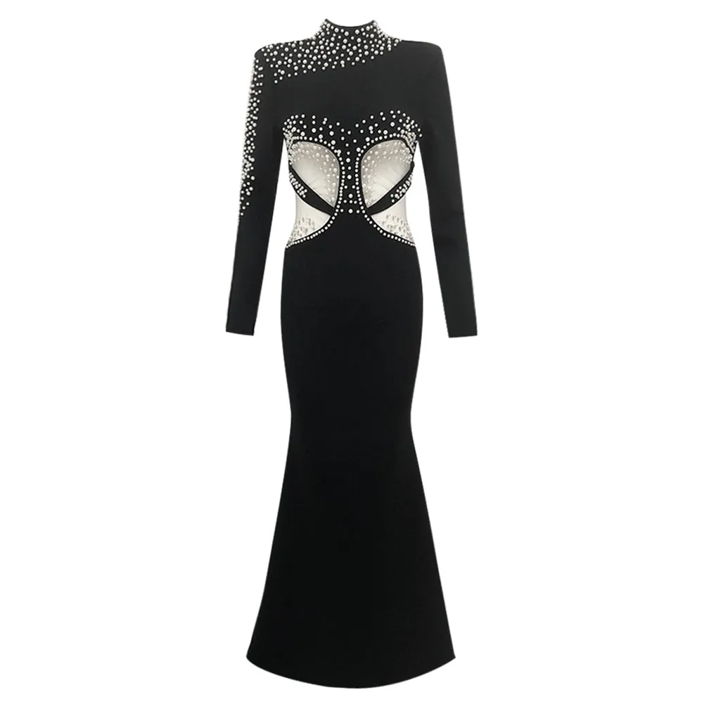 High Neck See Through Maxi Bandage Dress HL10033