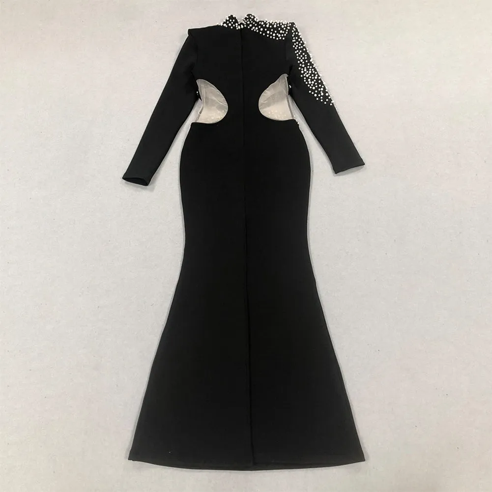 High Neck See Through Maxi Bandage Dress HL10033