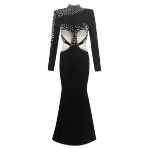 High Neck See Through Maxi Bandage Dress HL10033
