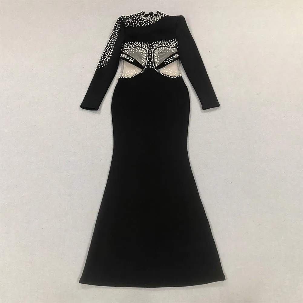High Neck See Through Maxi Bandage Dress HL10033