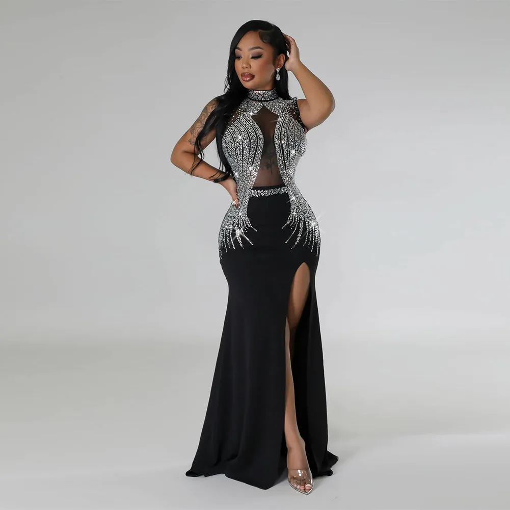 High Neck Sleeveless See Through Maxi Dress FA41209