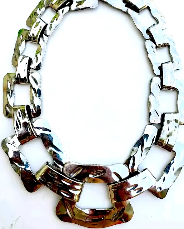 Italian Designer Luisa Conti Signed Vintage Statement Runway Silverplate Big Link Choker