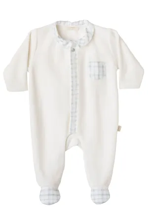 Ivory Velour Checked Sleepsuit