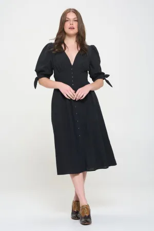 Jade By Jane PLUS 3/4 PUFF SLV TEXTURED BUTTON DOWN MIDI DRESS