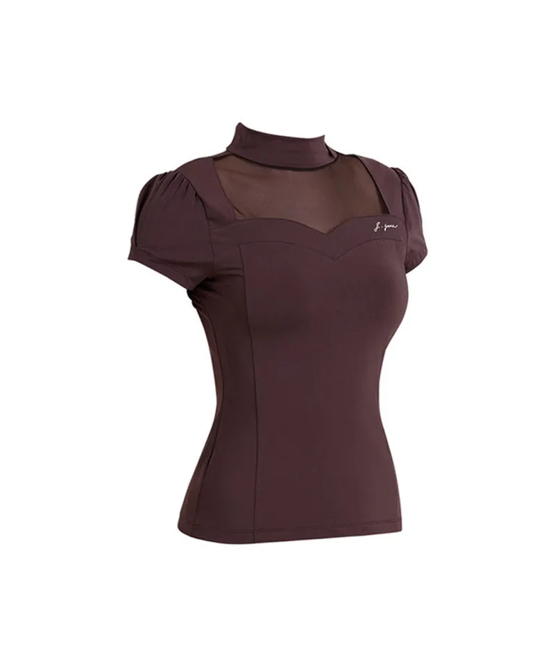 J.Jane Heart Neck See-Through Half Sleeve T-Shirt - Brown