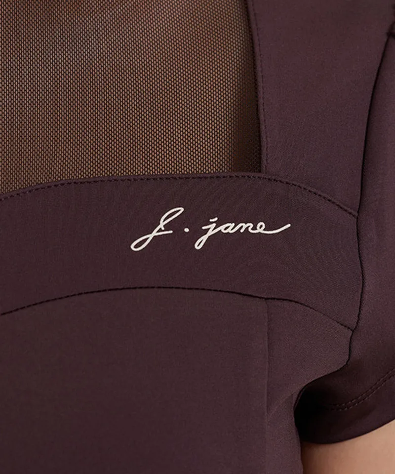J.Jane Heart Neck See-Through Half Sleeve T-Shirt - Brown