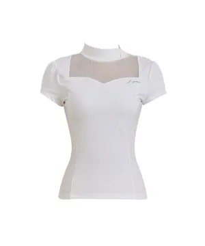 J.Jane Heart Neck See-Through Half Sleeve T-Shirt - White