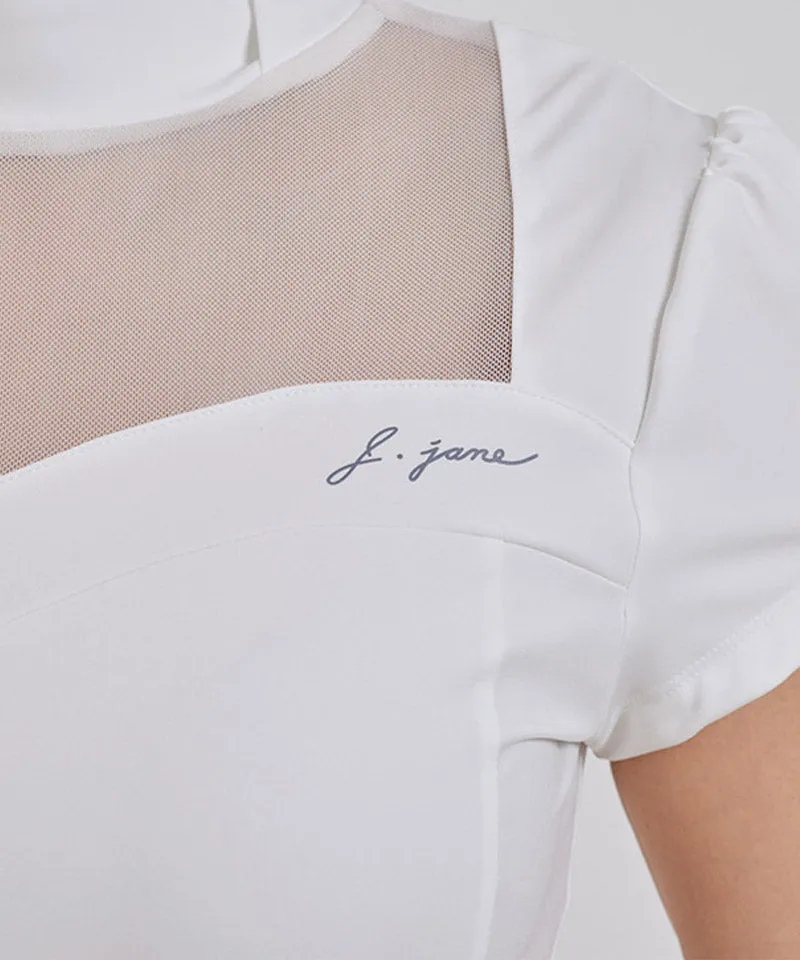 J.Jane Heart Neck See-Through Half Sleeve T-Shirt - White